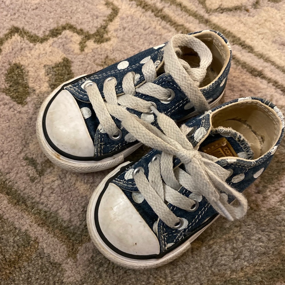 Toddler Converse Size 4 - Blue and White Polka Dot